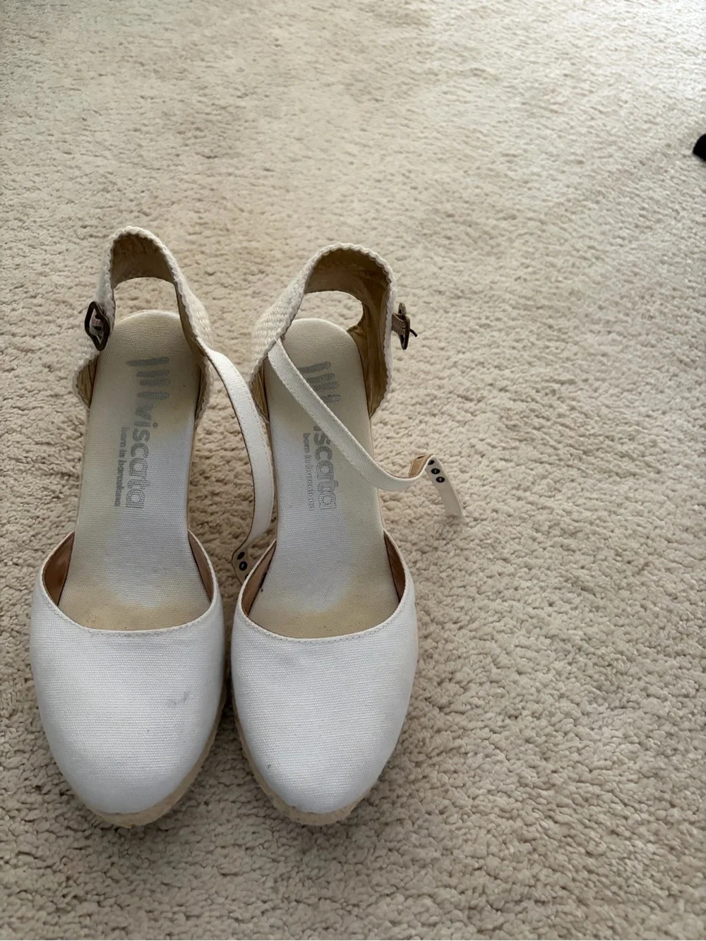 White Canvas Espadrille Wedges with Ankle Strap -